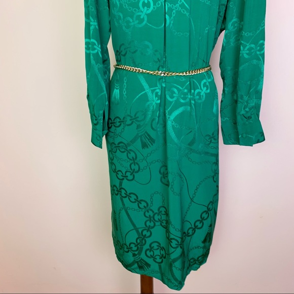 New! KIWE Jaquard Chain Pattern Shirt Dress in Deep Green - Picture 5 of 13
